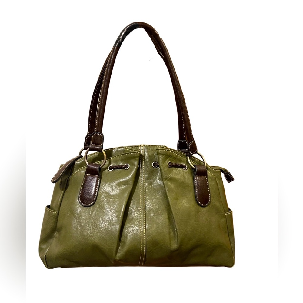 BUENO Olive Green Faux Textured Leather Shoulder Bag